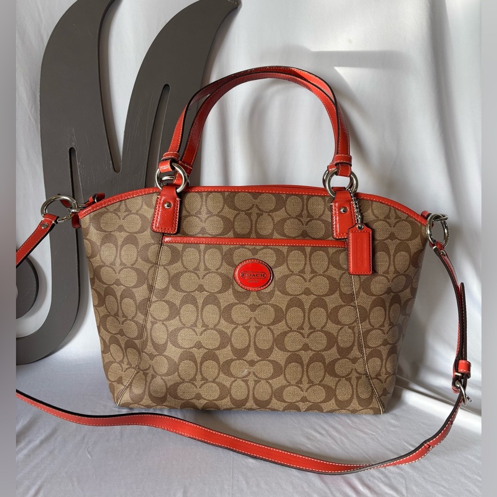 *COACH* Brown/Orange Trim Top Handle Satchel/Tote Shoulder Purse